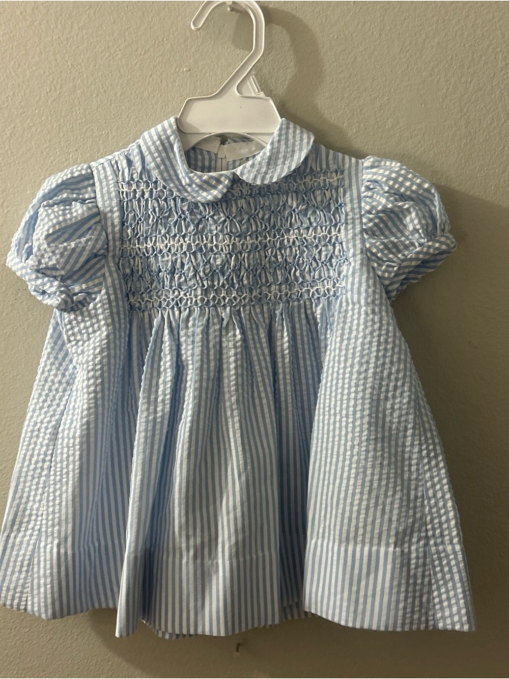 Handmade Classic Blue And White Stripes Smocked Infant Girl Dress 6-9 Mo -?
